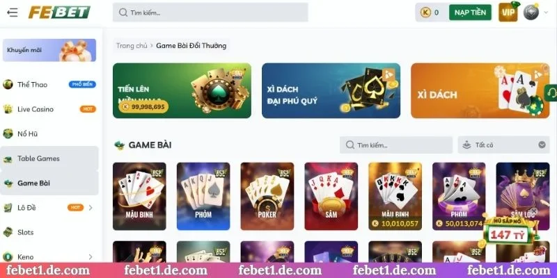 5 game bài Febet hấp dẫn cho newbie