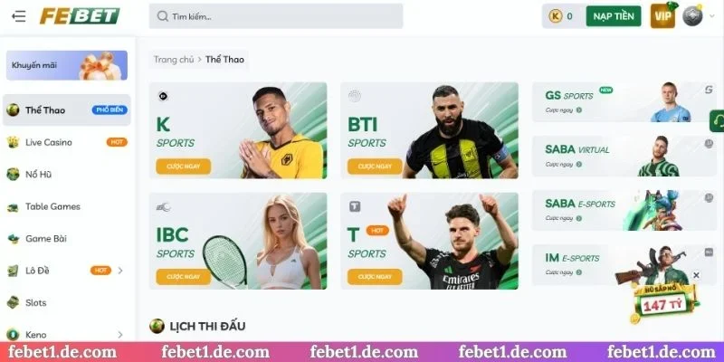 5 sân chơi thể thao Febet cực đỉnh